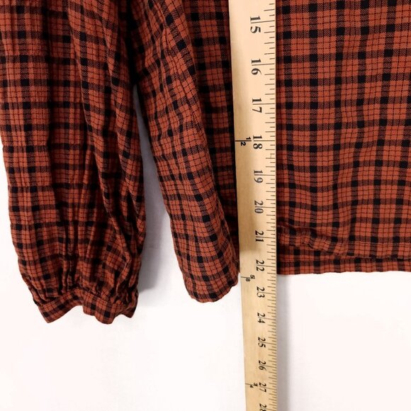 Madewell Ruffle-Front Top in Plaid Size Medium Warren Check Rust Long Sleeve - Picture 10 of 16
